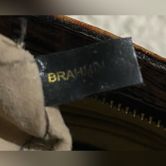 Brahmin Tuscan Shoulder Bag Pecan Croc Black Leather Purse - Picture 13 of 14